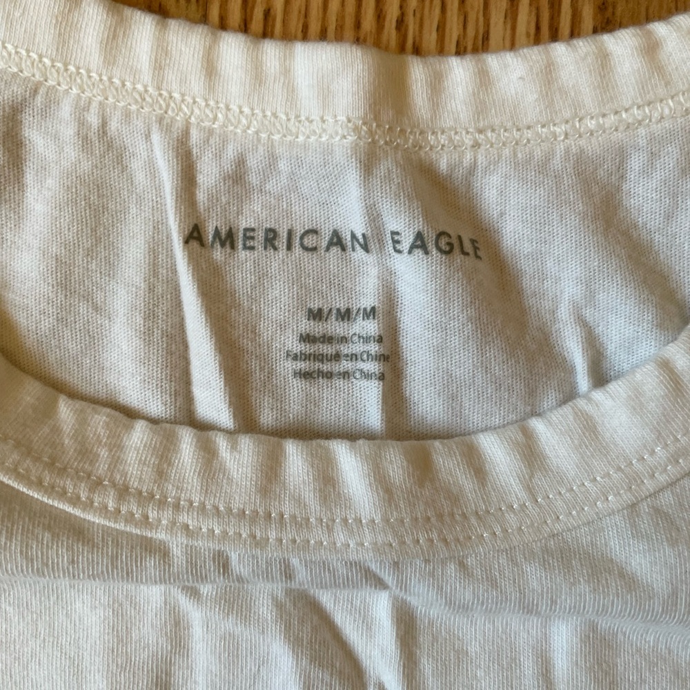 AEO Womens Off White Stripes Tee - M - Picture 2 of 2